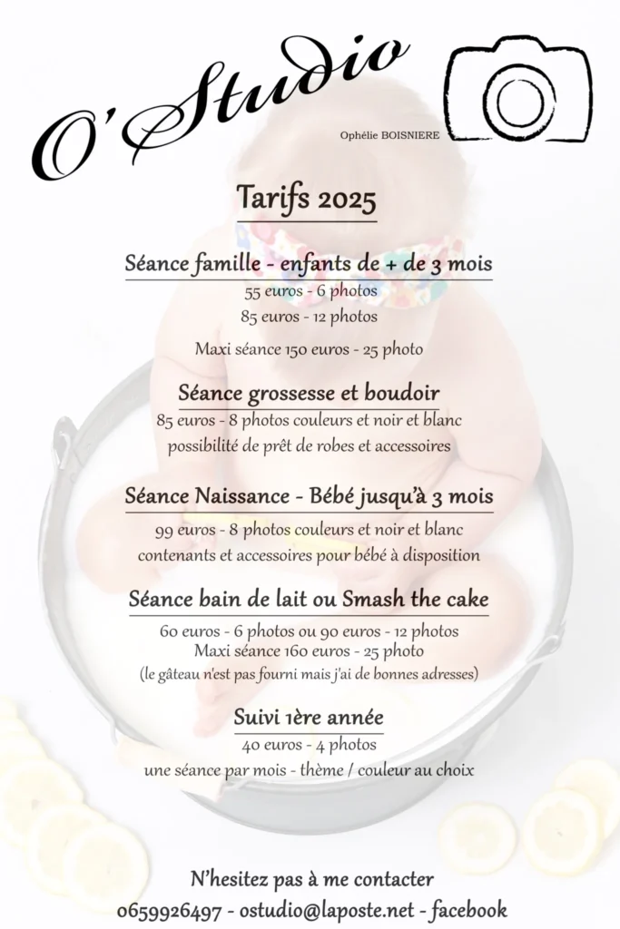 OStudio Photographe Corquilleroy et Montargis - Tarifs